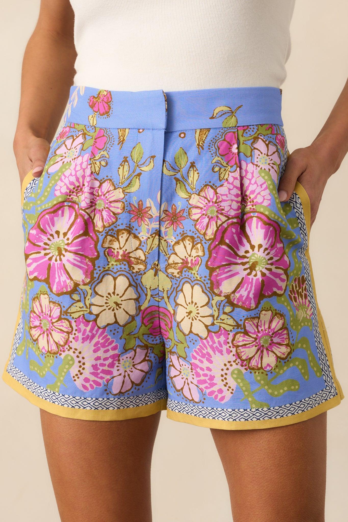 Petal Pop Periwinkle Multi Floral Shorts Product Image