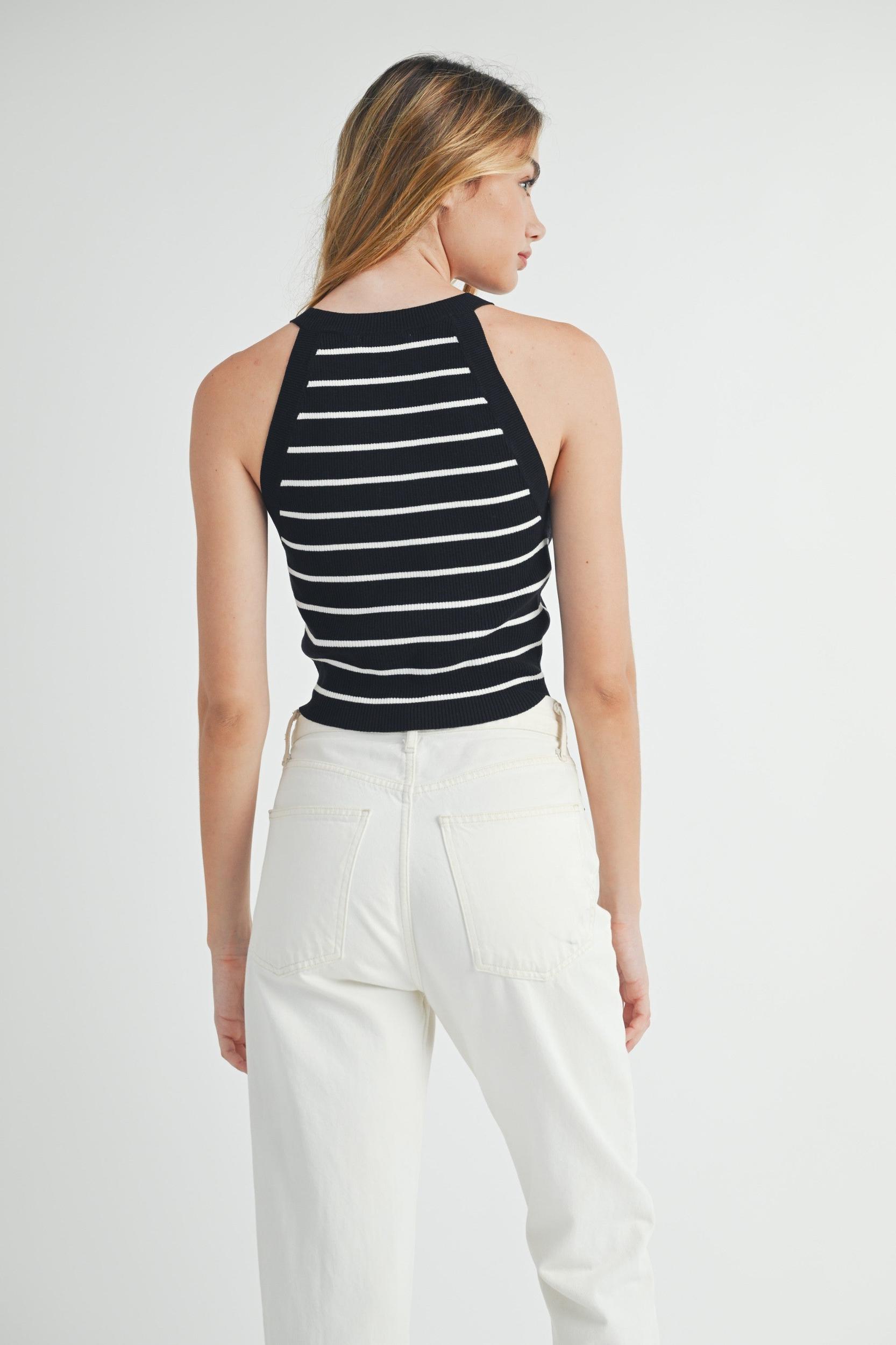 Halter Neck Striped Knit Top Product Image