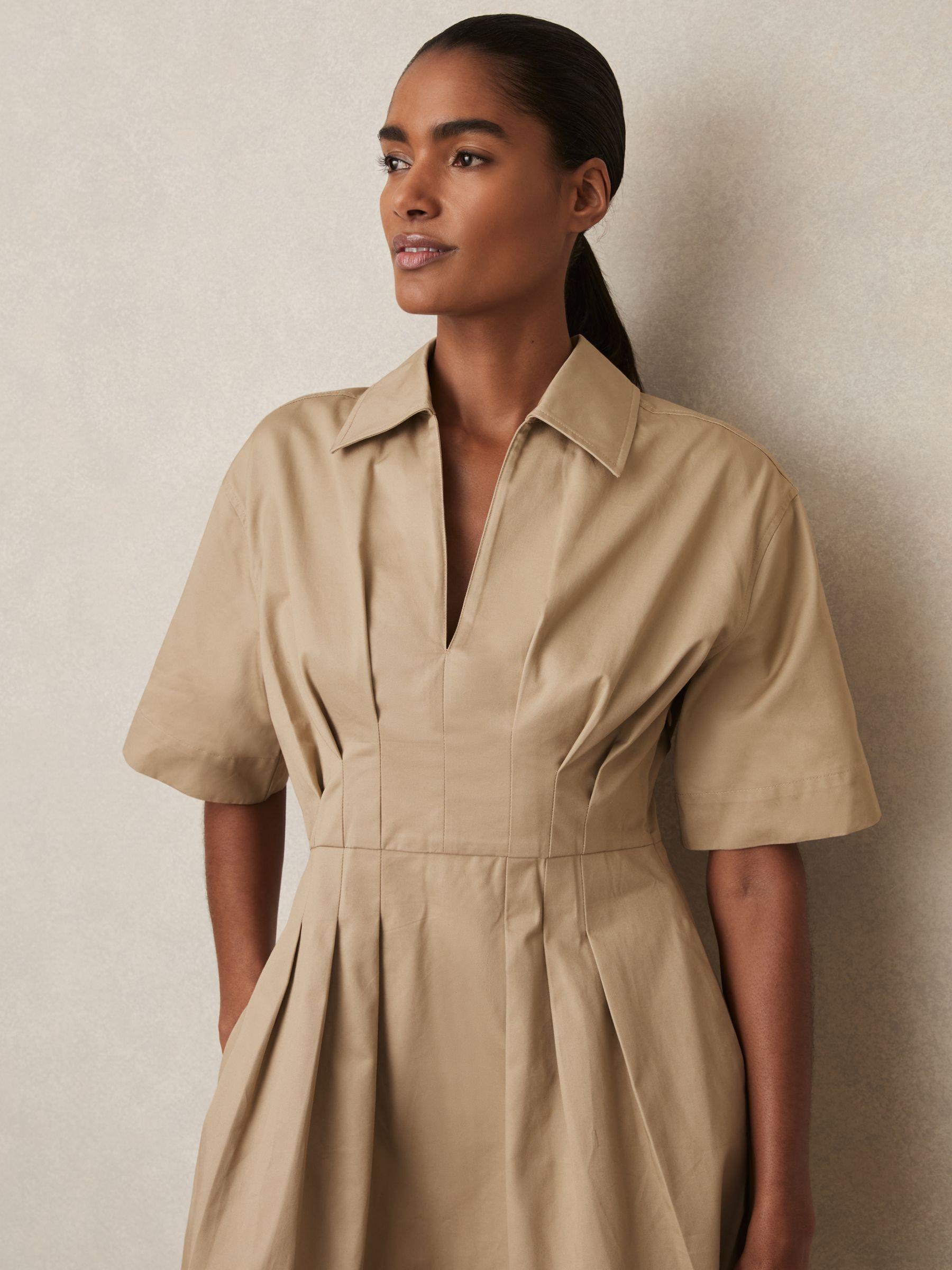 Cotton Pleated Shirt Dress in Neutral Product Image