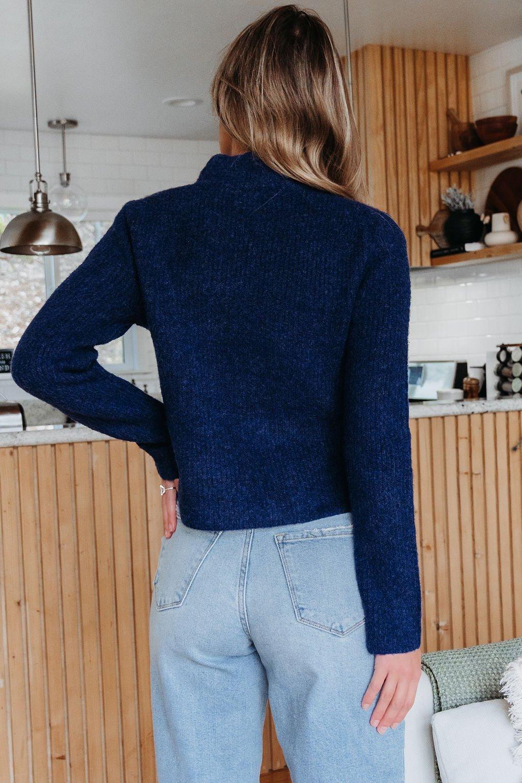 Navy Blue Mock Neck Ribbed Sweater - FINAL SALE Product Image