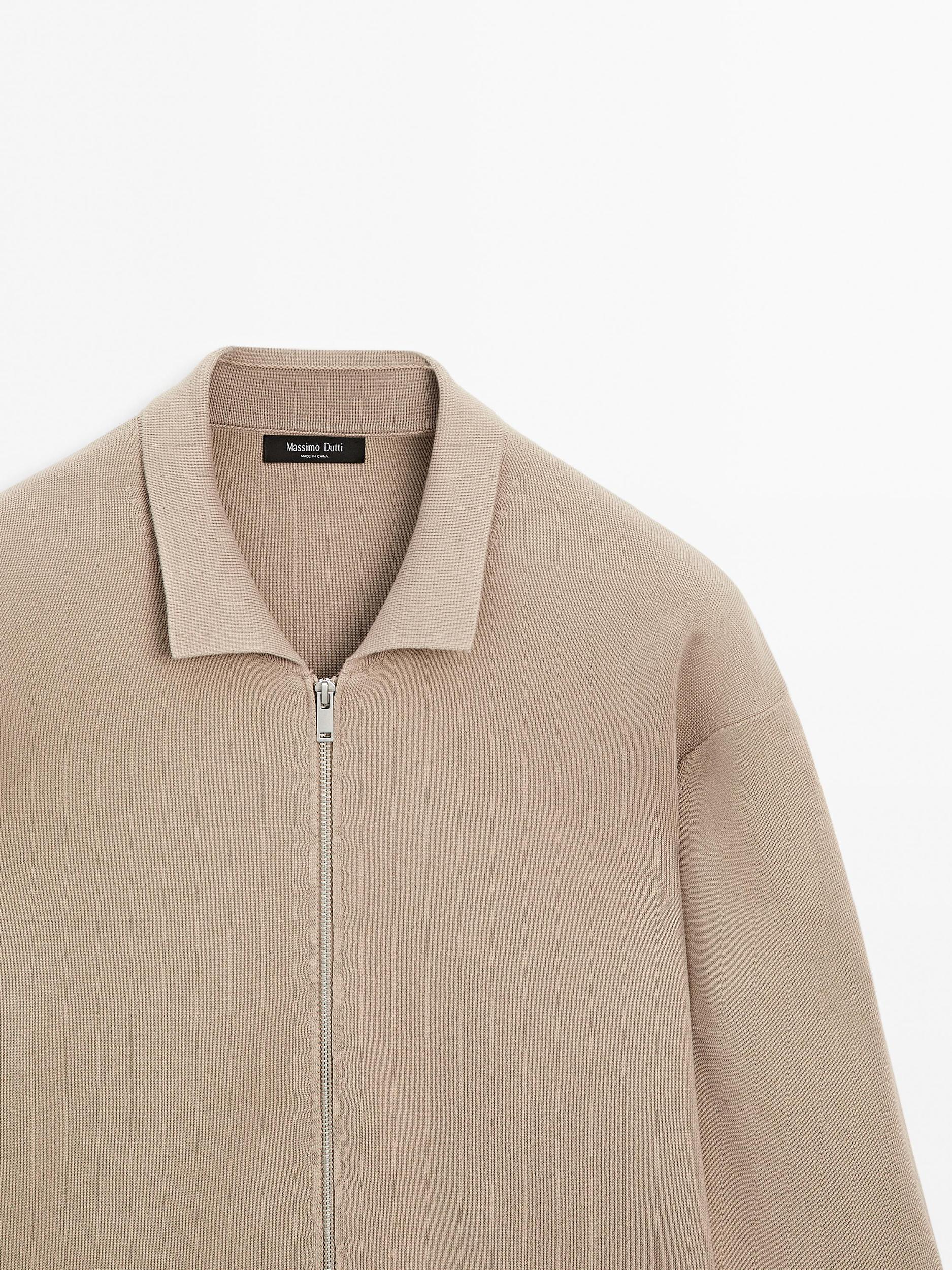 Cotton blend zip-up knit cardigan Product Image