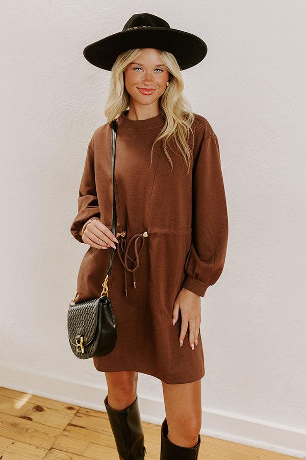 Latte Run Drawstring Mini Dress in Chocolate Product Image