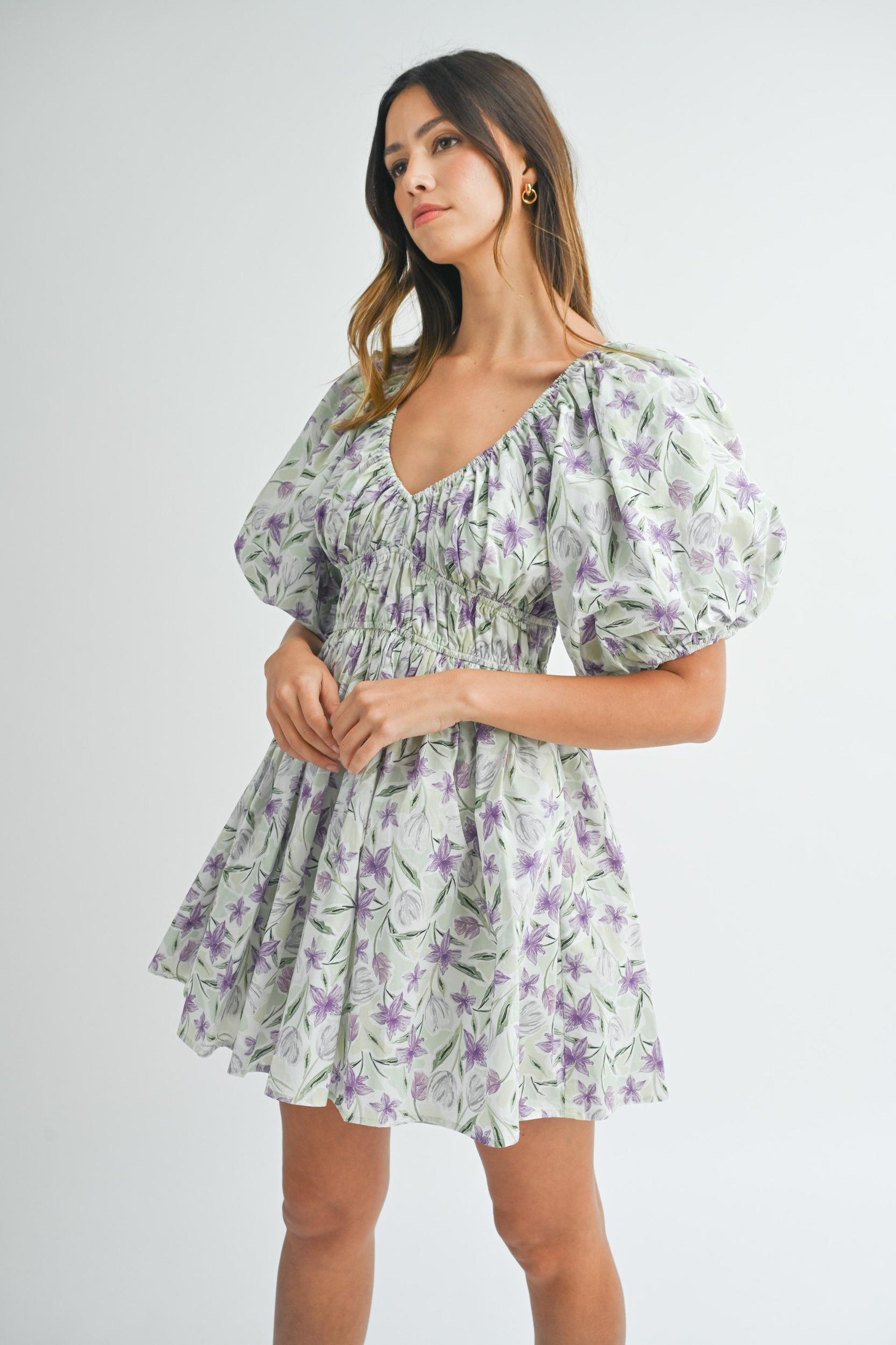 Floral Puff Sleeve Mini Dress Product Image