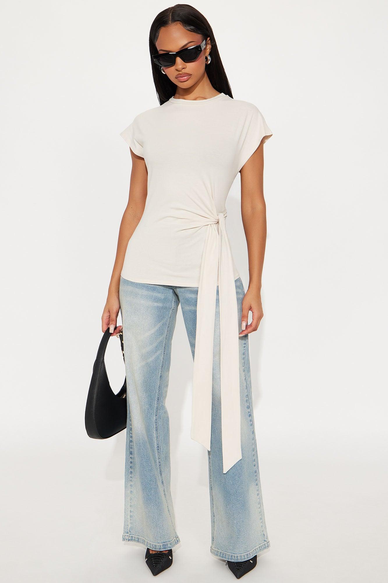 Penny Tie Waist Tshirt - Cream Female Product Image