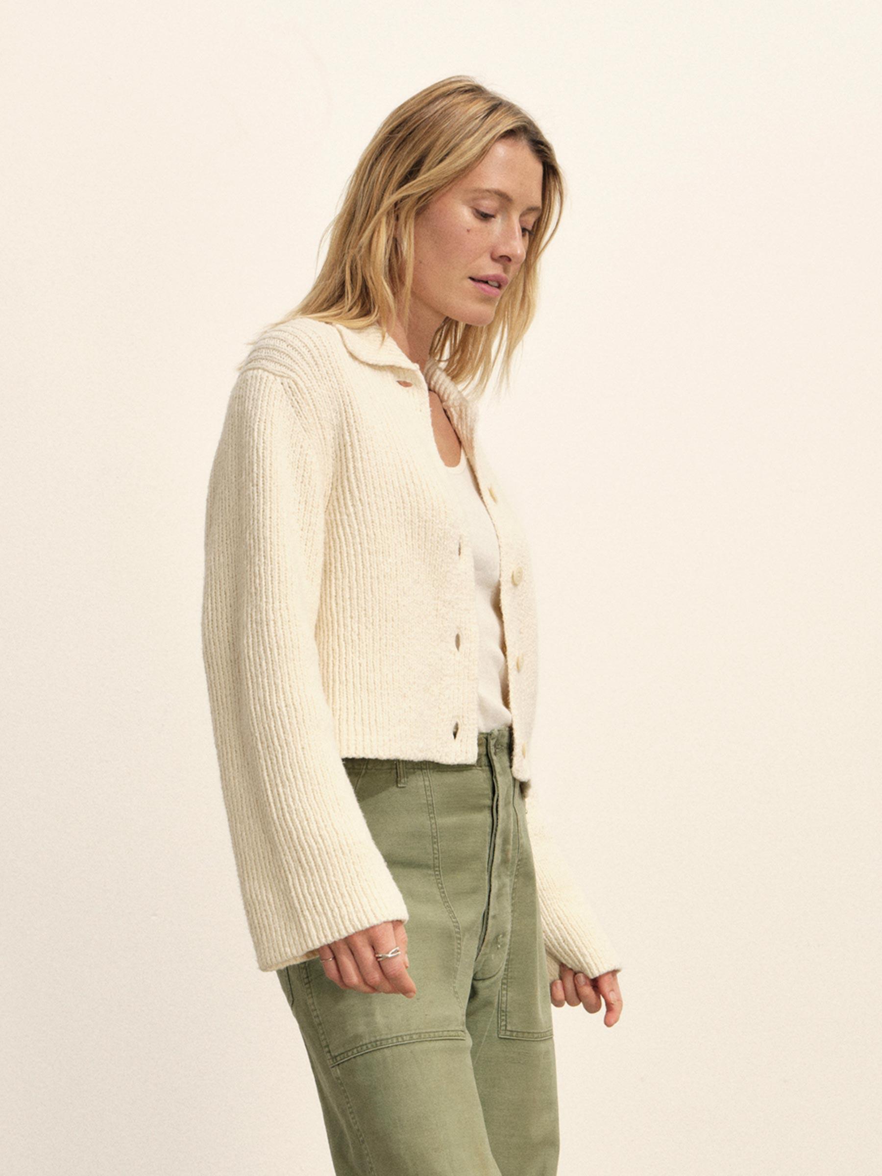 Natural Soft Spun Cotton Collared Cardigan Product Image