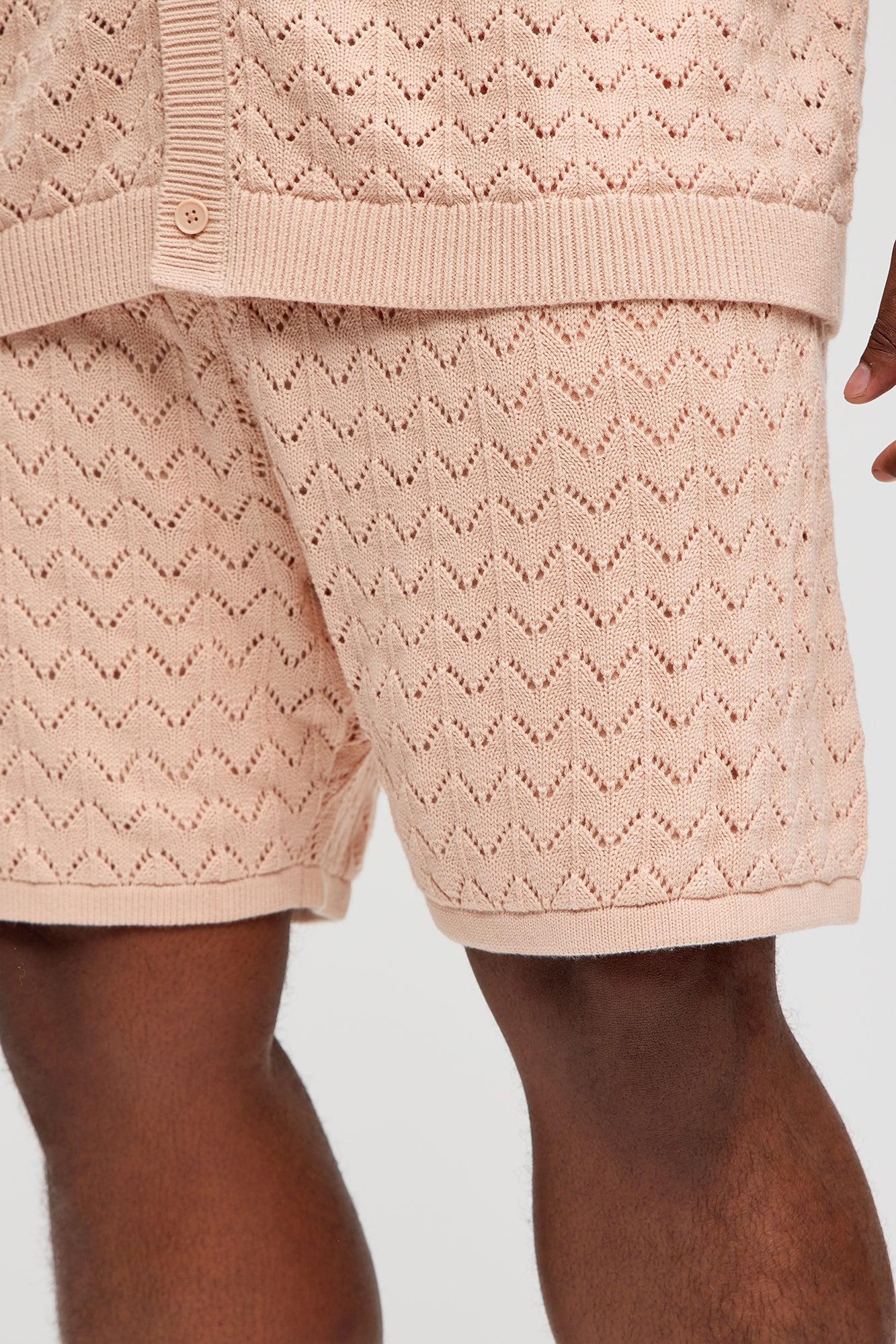 Waterfall Texture Open Knit Shorts - Mauve Product Image