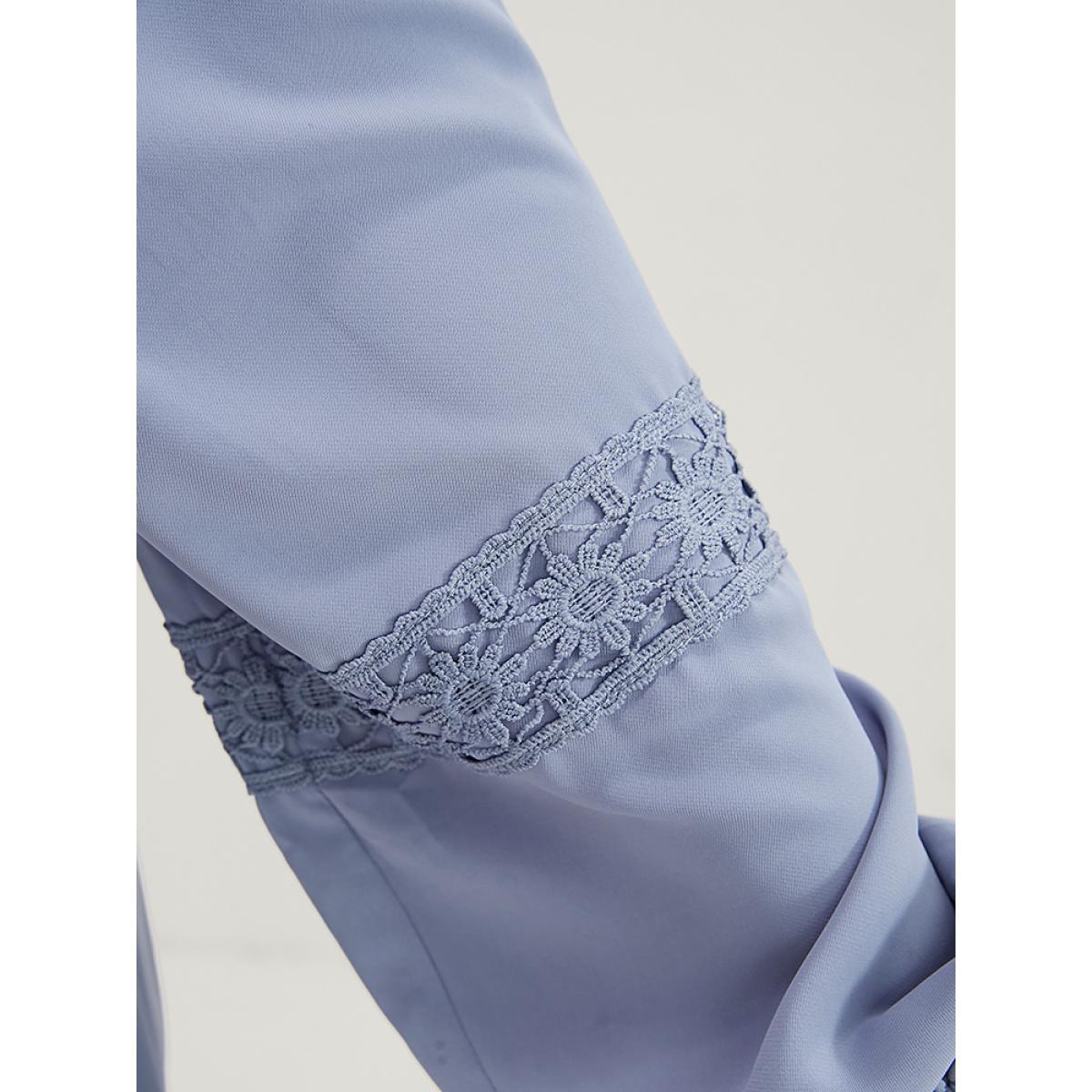 Plus Size Plain Wrap Pocket Lantern Sleeve Contrast Lace Ruffle Tiered Dress Stone Women Elegant Patchwork V-neck Long Sleeve Curvy Midi Dress BloomChic 14-16/1X Product Image