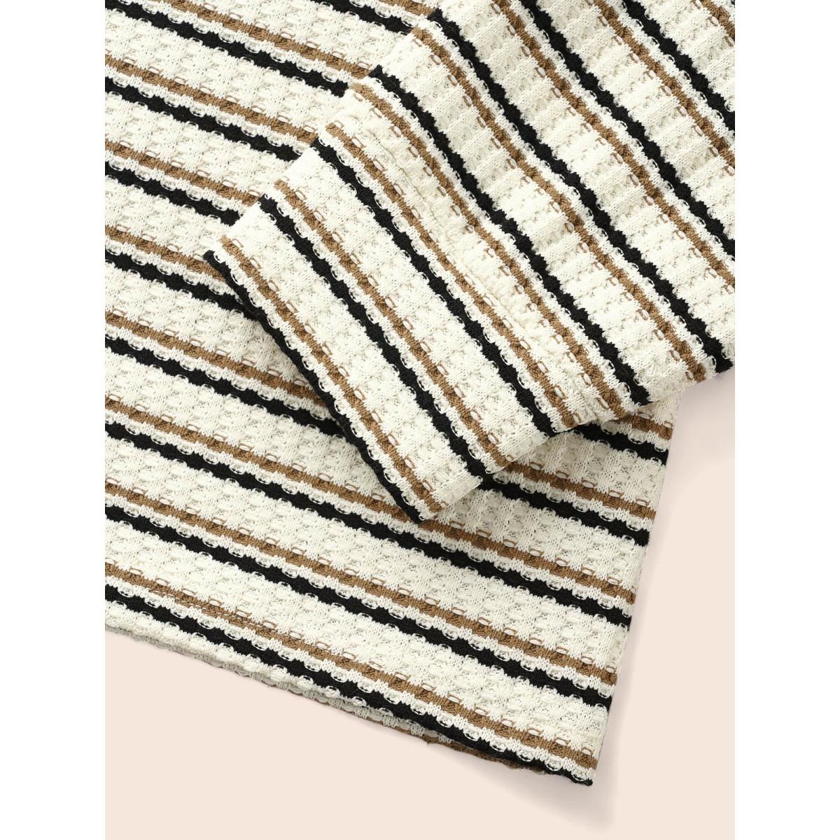 Plus Size Striped Texture Raglan Sleeve Hooded T-shirt Multicolor Women Casual Texture Hooded Everyday T-shirts BloomChic 26/4X Product Image