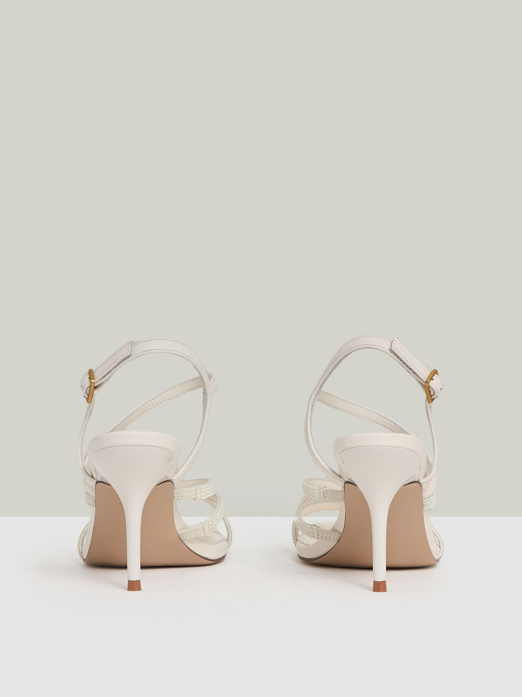 Leather Beaded-Strap Stiletto Sandals in White Product Image