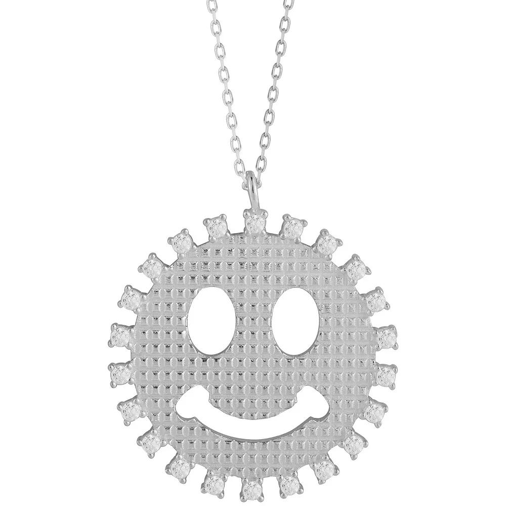 Sunkissed Sterling Cubic Zirconia Smiley Face Medallion Necklace, Women's, Size: 18", Silver Tone Product Image