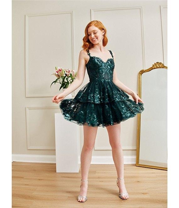 Blondie Nites Sweetheart Corset Allover Lace Sequin Short Party Dress Product Image