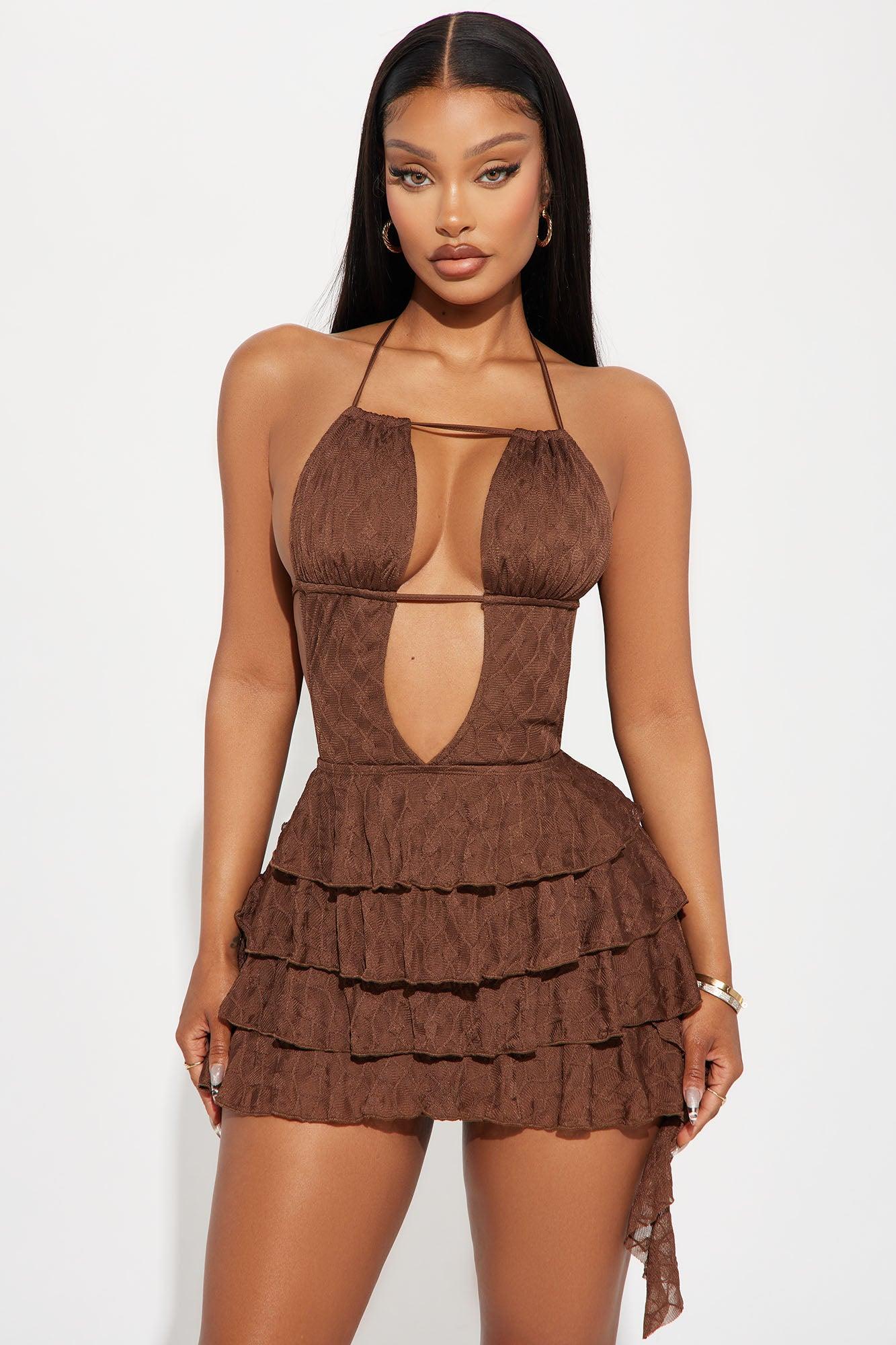 Sweet Pea Textured Micro Mini Dress - Chocolate Product Image