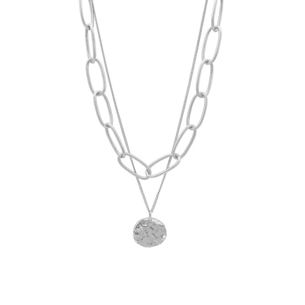 Adornia Oval Link Chain & Coin Pendant Layered Necklace, Women's, Size: 16-19" ADJ, Silver Tone Product Image