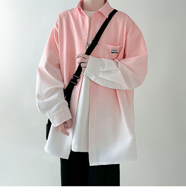 Long-Sleeve Gradient Button-Up Shirt Product Image