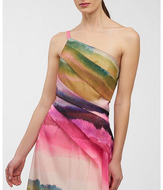 Kay Unger Organza Ombre Stripe One-Shoulder Pleated Ball Gown Product Image