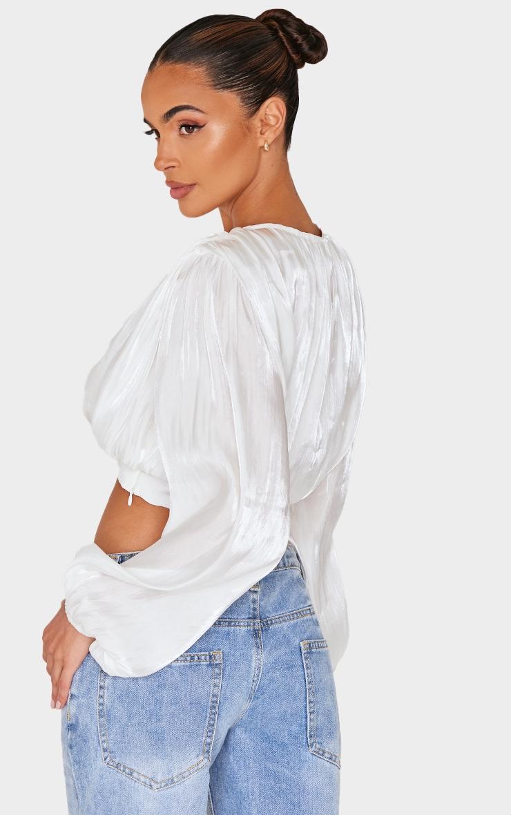  White Organza Pleated Long Sleeve Blouse Product Image