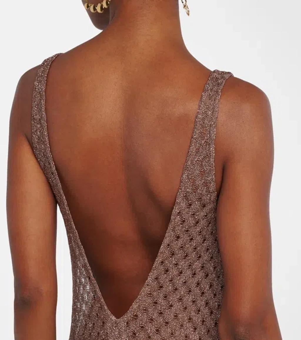 MISSONI Open Knit V-neck Knitted Dress In Brown Product Image