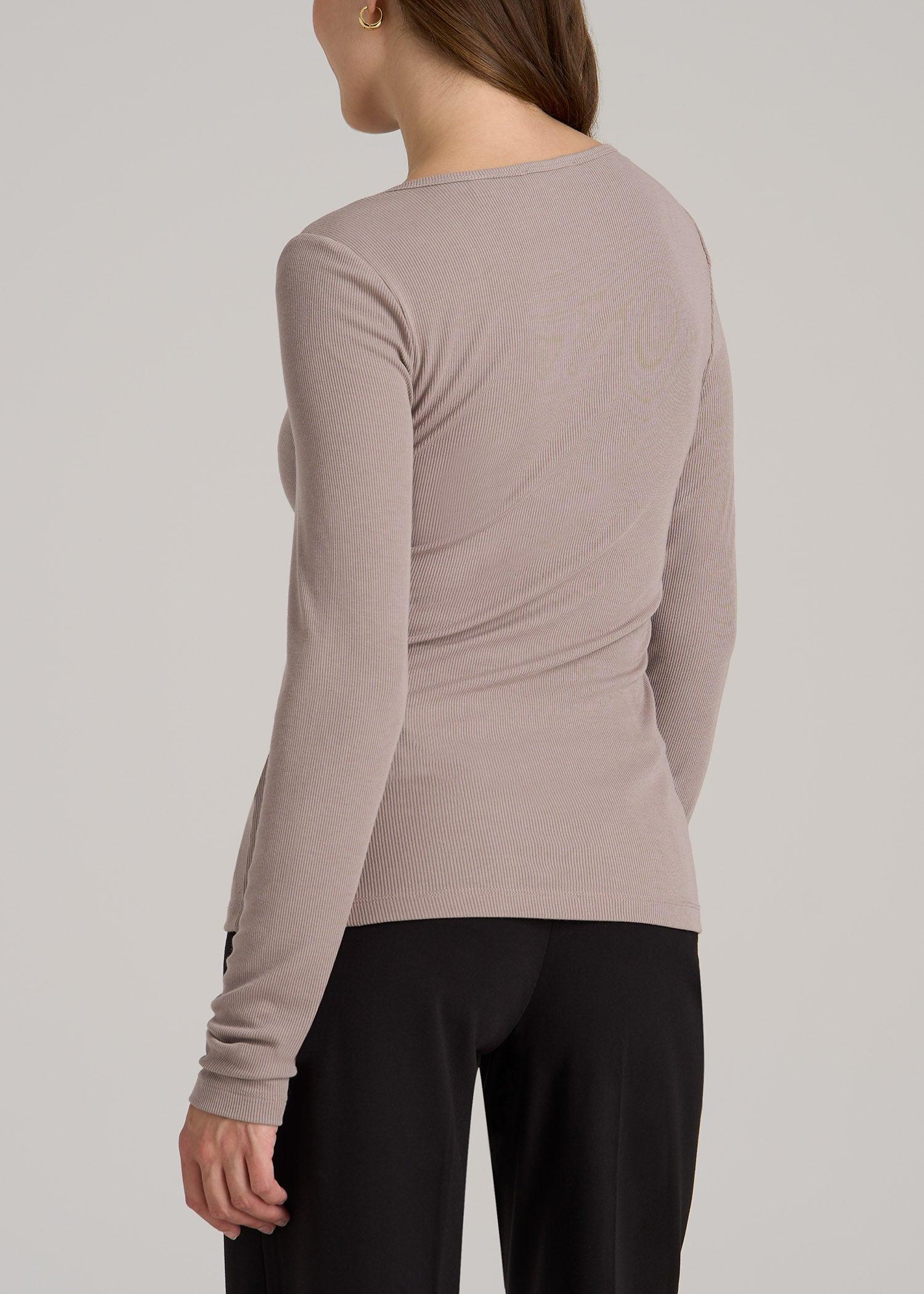 Long Sleeve Ribbed Square Neck Top for Tall Women in Truly Taupe Female Product Image