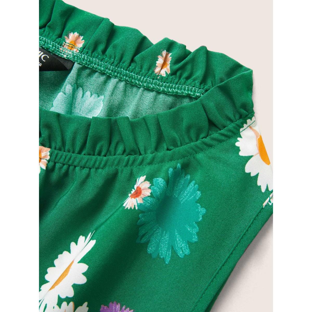 Plus Size Boho Print Frill Trim Sleeveless Midi Dress Truegreen Women Elegant Gathered Round Neck Sleeveless Curvy BloomChic 12/L Product Image