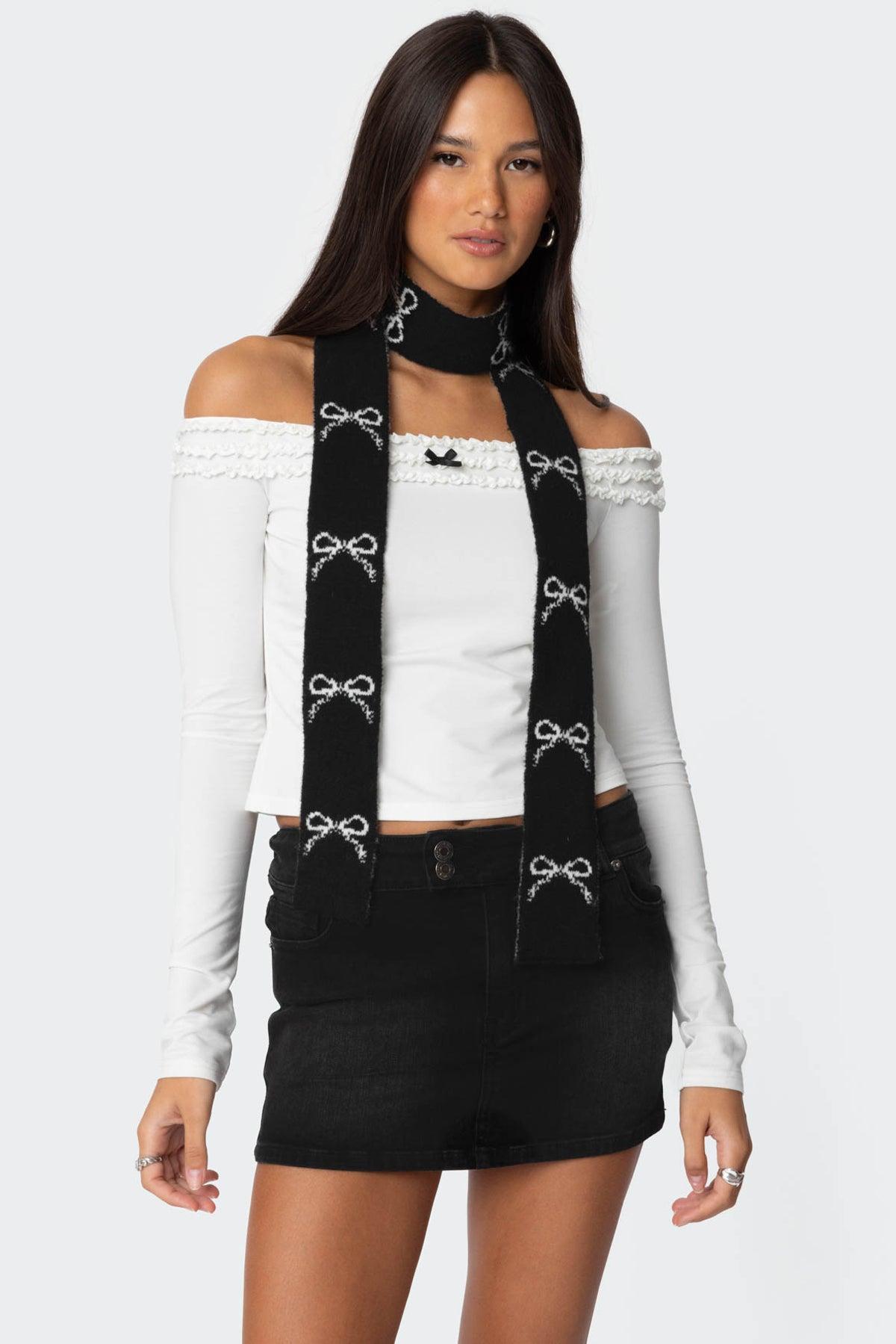 Bow Knit Skinny Scarf Product Image