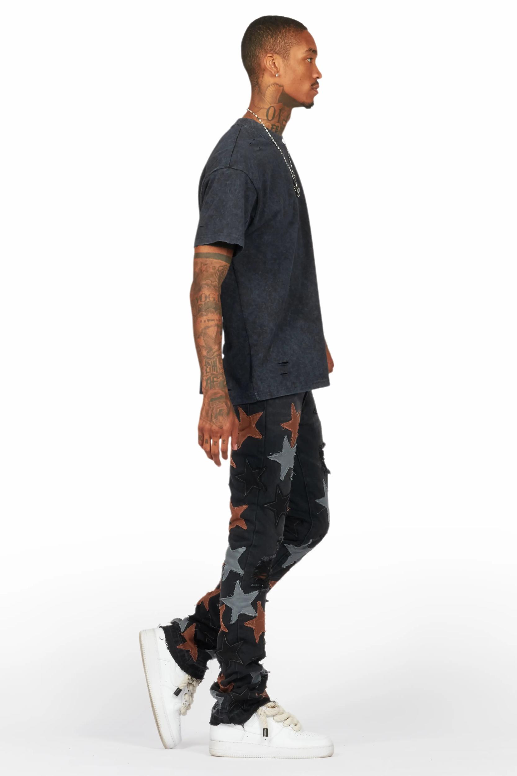 StarLane Black Stacked Flare Jean Male Product Image