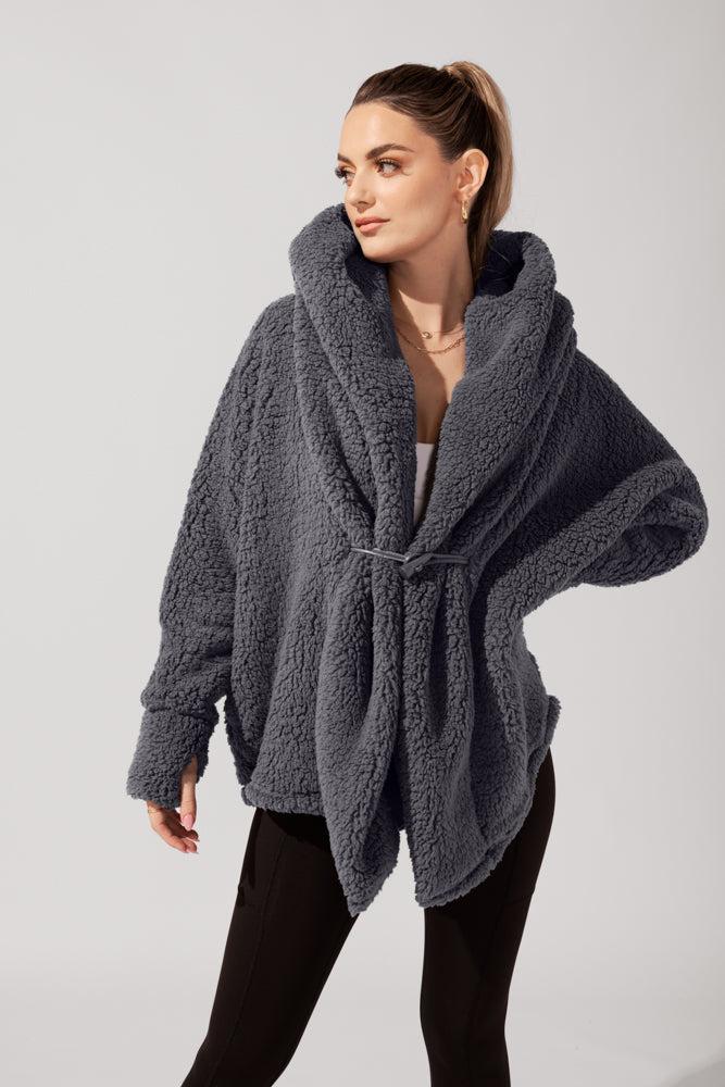 Faux Sherpa Cocoon Coat - Cool Grey Product Image