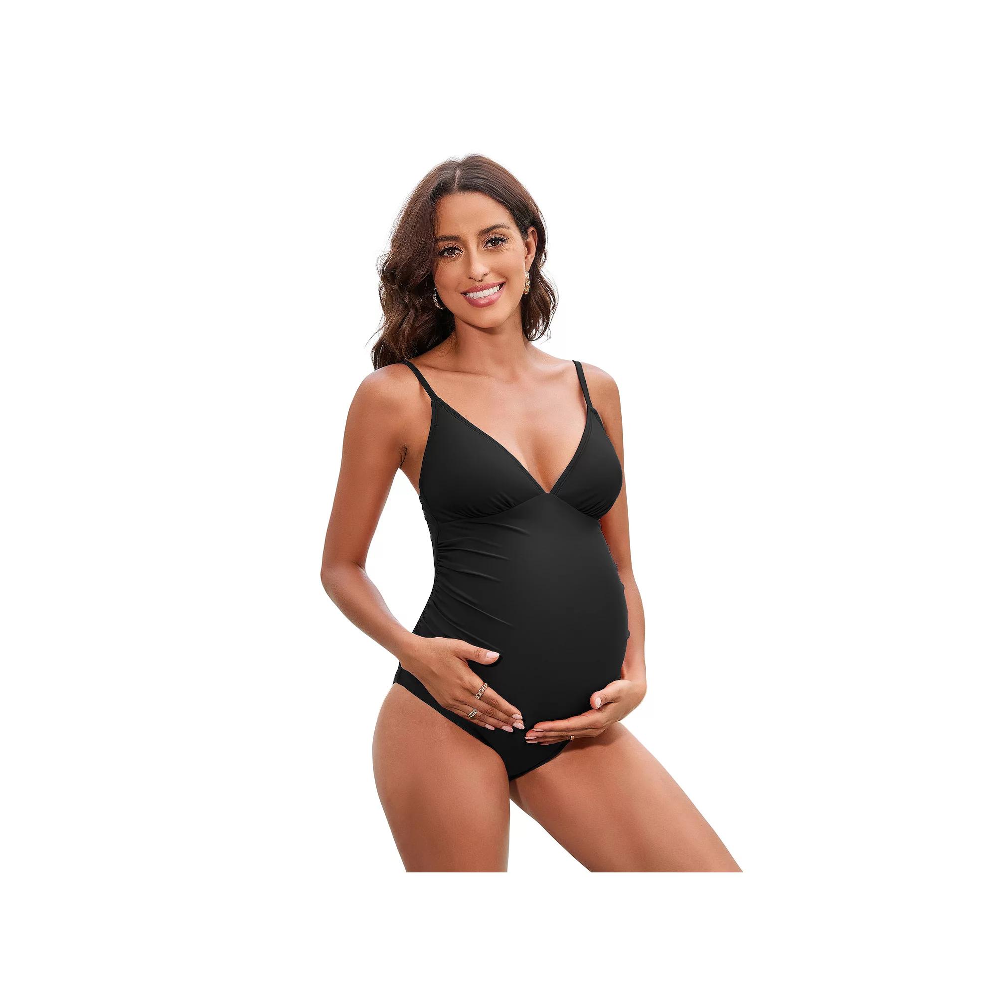 Women's Cupshe Ruched V-Neck Cami Maternity One-Piece Swimsuit,  Product Image