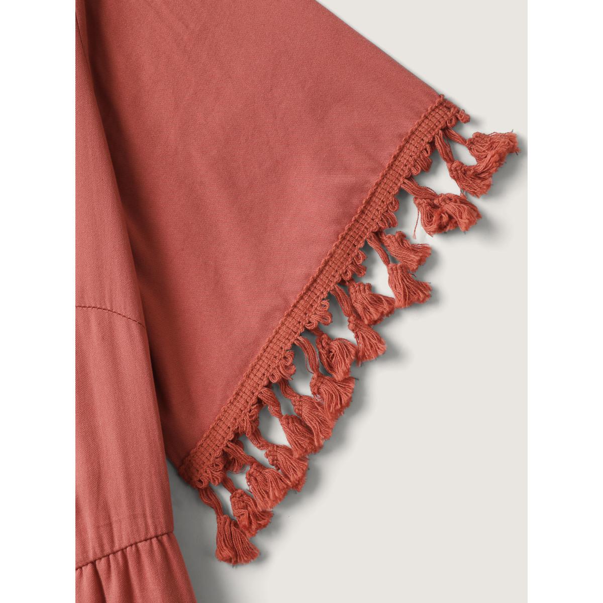 Plus Size Rayon Stretchy Waist Pockets Midi Dress Rust Women Boho V-neck Half Sleeve Curvy BloomChic 30/6X Product Image