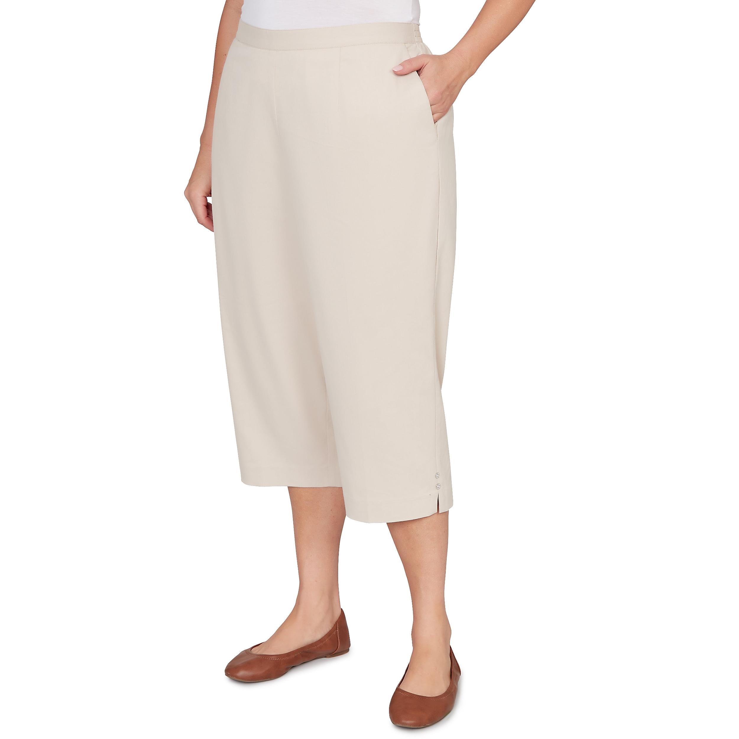 Alfred Dunner Solid Twill Button Hem Capri Pant - Plus Product Image