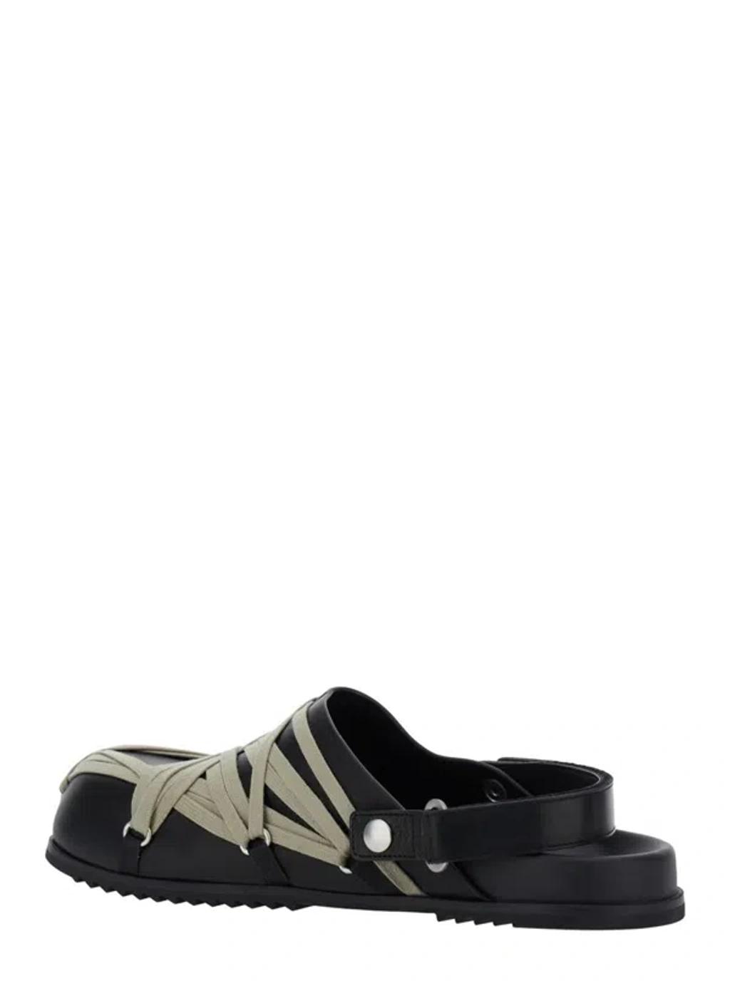 RICK OWENS Leather Loafers With Crisscross Detail In Black Product Image