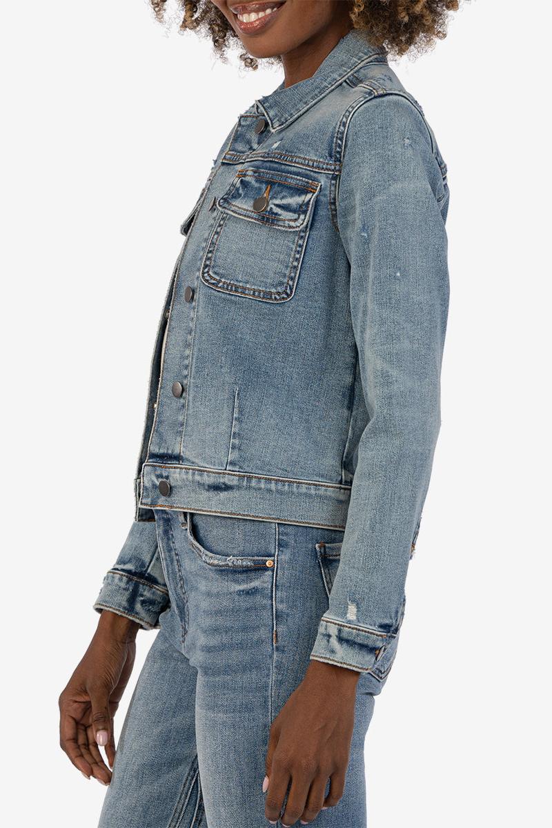 Ada Crop Denim Jacket - Peasant W/ Medium Base Wash Product Image