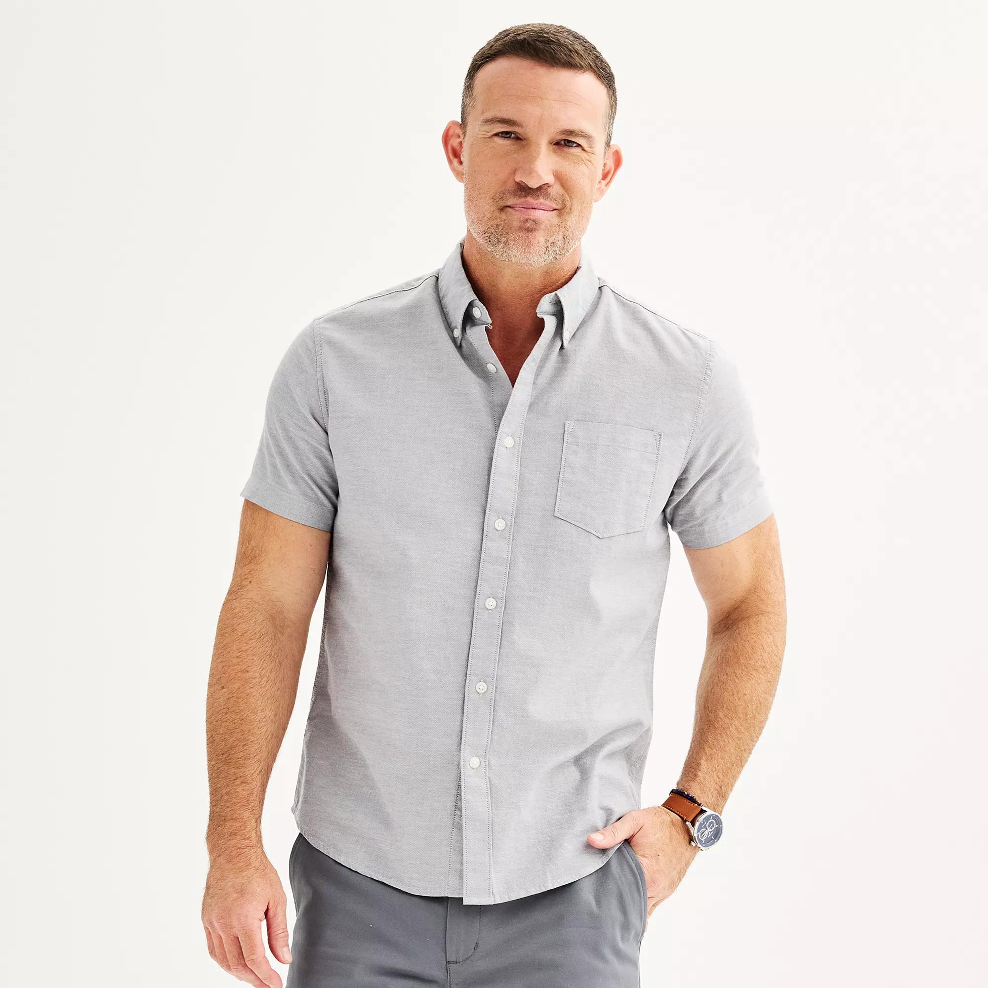 Men's Sonoma Goods For Life® Short Sleeve Perfect Length Button Down Shirt,  Product Image