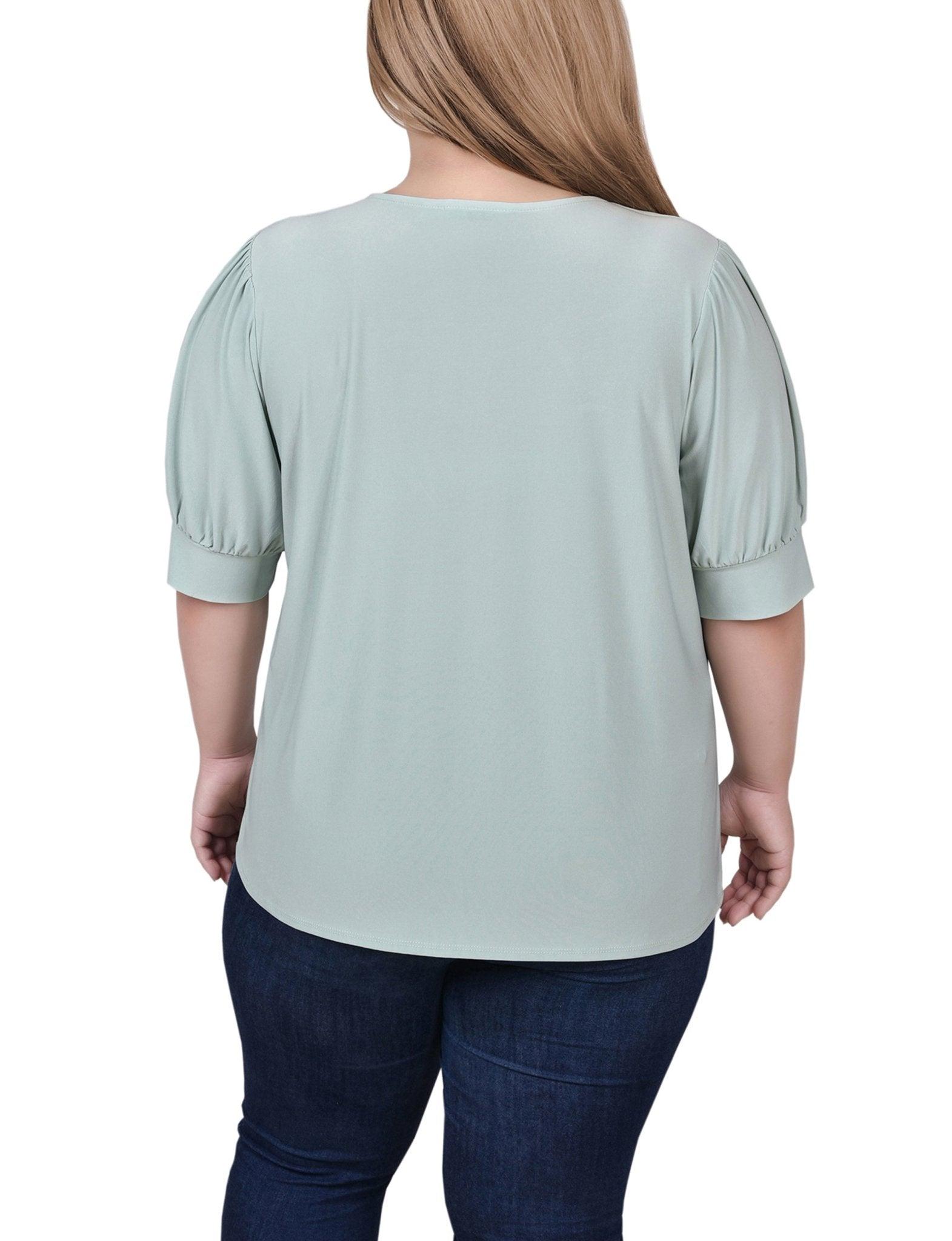 Frosty Green Short Sleeve Balloon Sleeve Top With Hardware - Plus Product Image