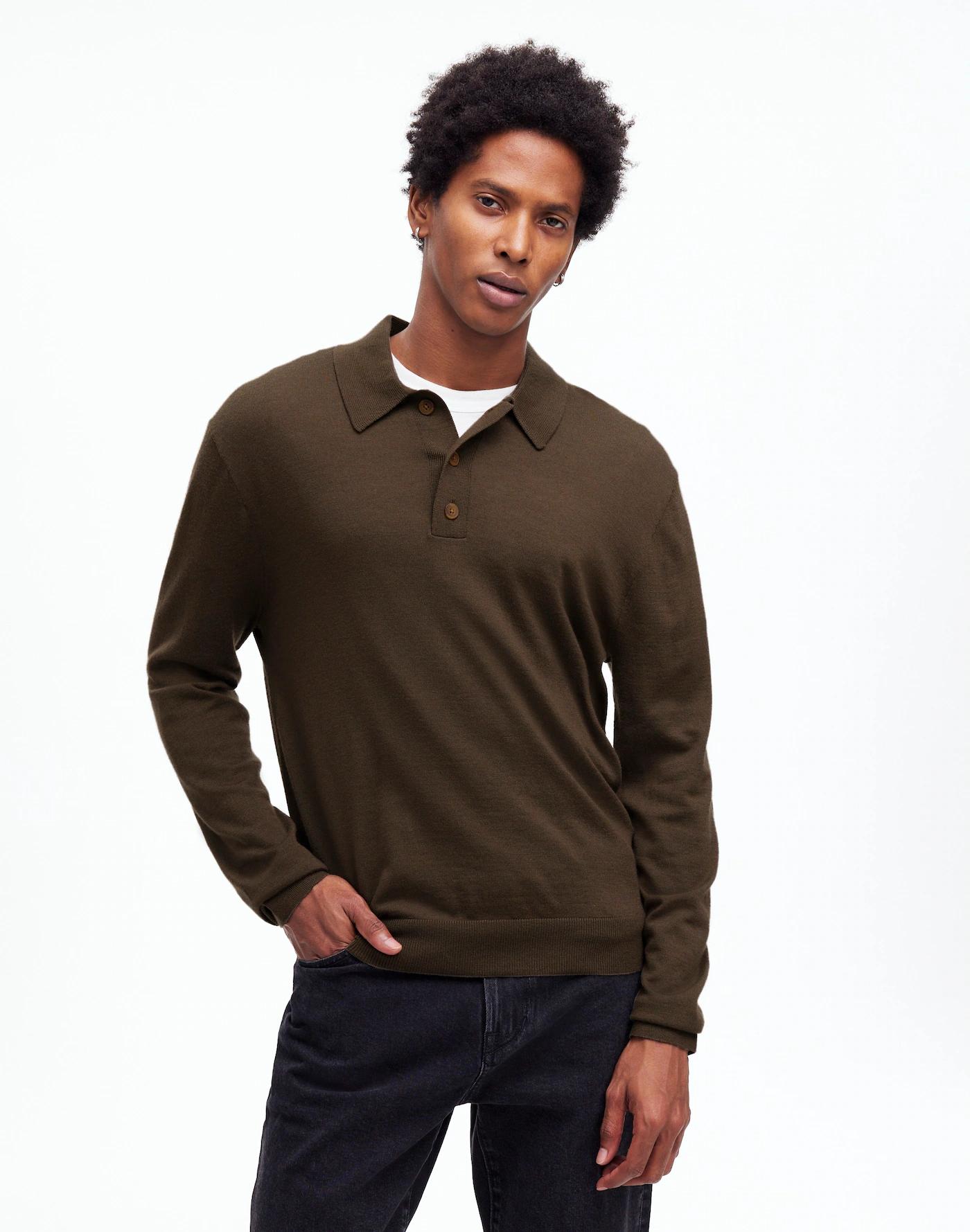 Three-Button Sweater Polo Shirt in Merino Wool Product Image