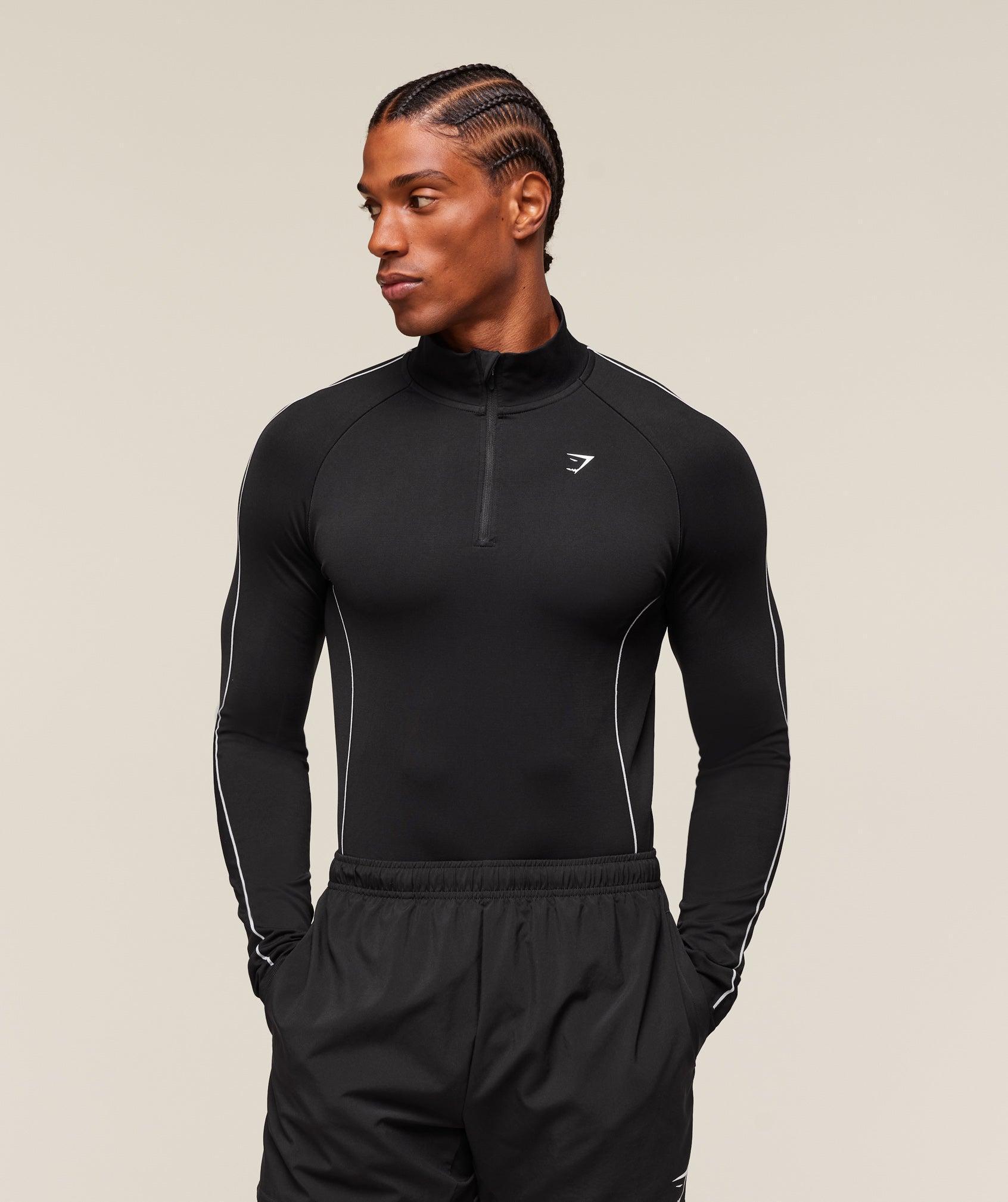 Gymshark Clean Contour Seamless 1/4 Zip - Black/White Male Product Image