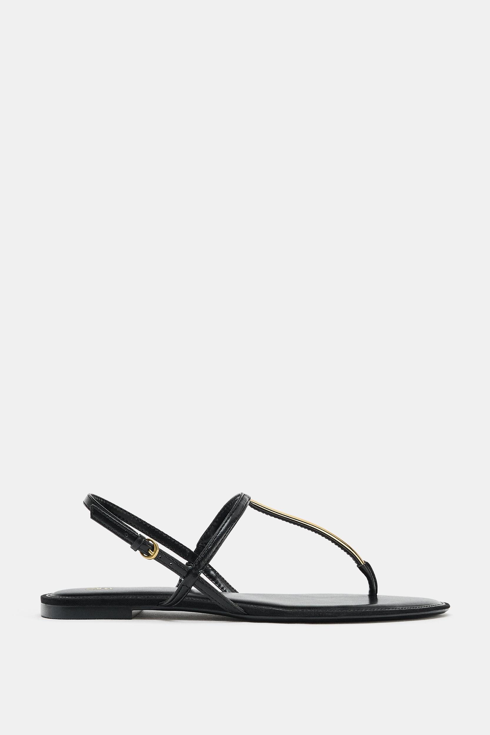 FLAT SANDALS WITH METALLIC APPLIQUE Product Image