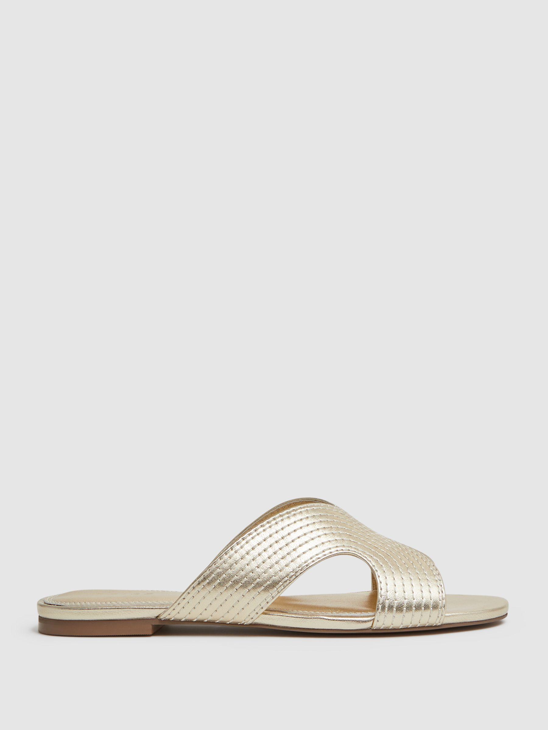 Leather Slip-On Sandals in Gold Product Image