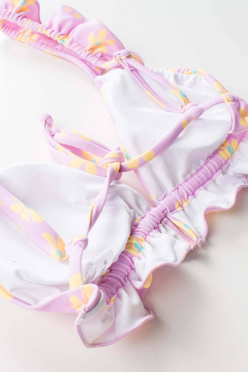 Pink Frilled Daisy String Bikini Top Product Image