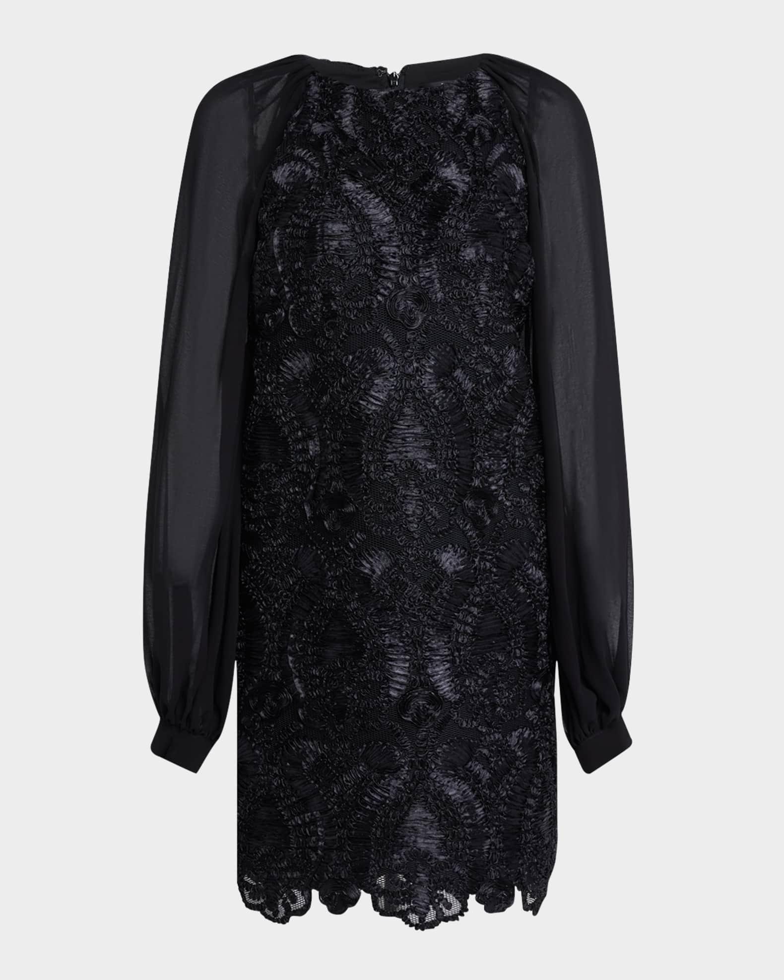 Sheer Blouson-Sleeve Ribbon Mini Dress Product Image