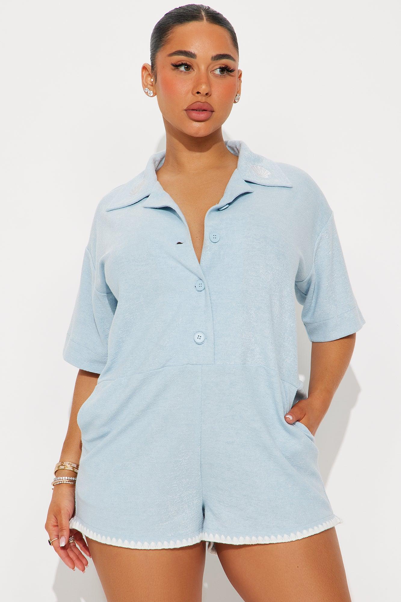 Tessa Terry Romper - Light Blue Product Image