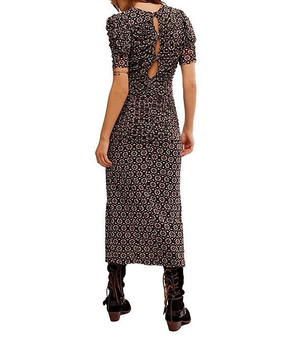 Free People Briella Floral Print Crew Neck Short Sleeve Ruched Midi Dress Product Image