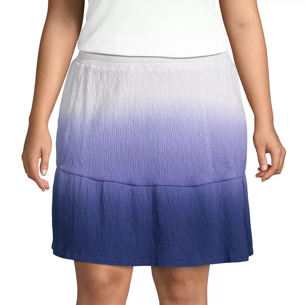 Plus Size Lands' End Crinkle Pull-On Tiered Skirt, Women's, Size: 2XL, White Navy Dip Dye Product Image