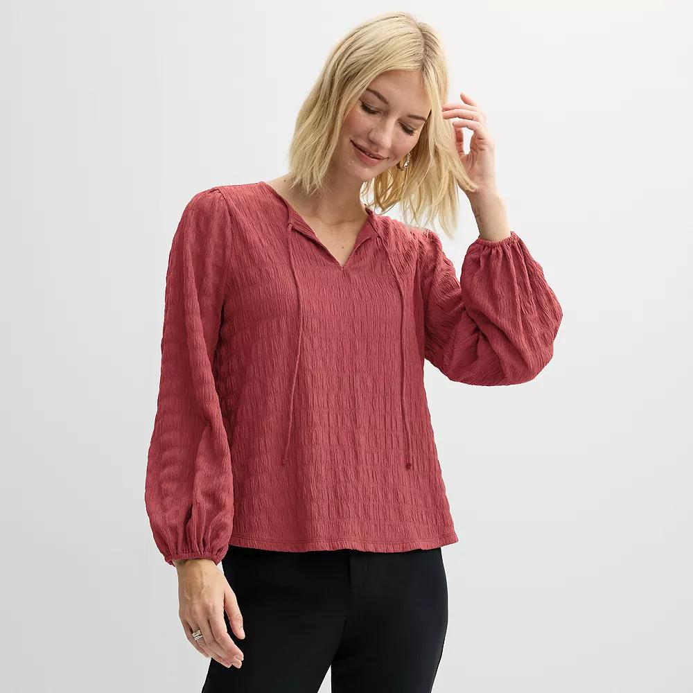 Women's Nine West Long Sleeve Textured Keyhole Top, Size: Large, Just Pink Product Image