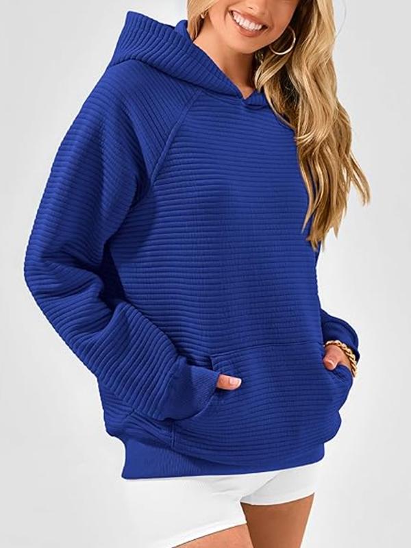 Hooded Long Sleeves Pockets Solid Color Split-Joint Hoodies Tops Product Image