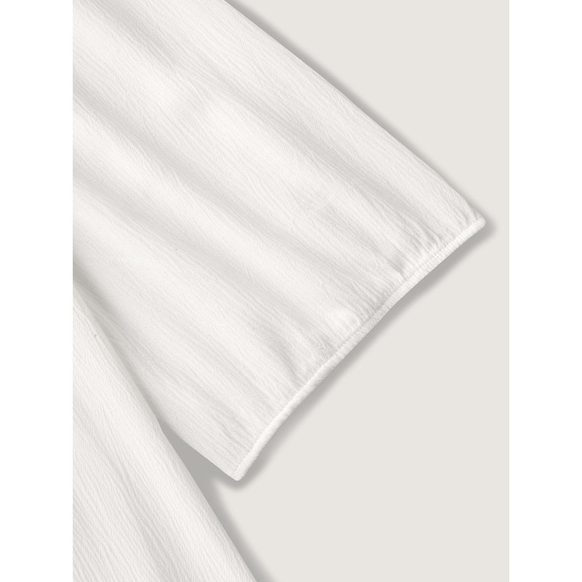 Plus Size Originalwhite Boho Spliced Neck Pleated Plain Blouse Women Elbow-length sleeve Square Neck Vacation Blouses BloomChic 28/5X Product Image