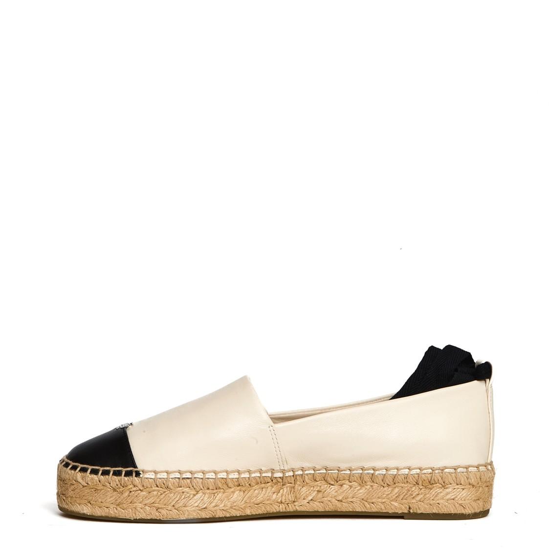 TORY BURCH White Espadrilles With Metallic Logo On The Front And Ankle Strap In Leather Woman Product Image