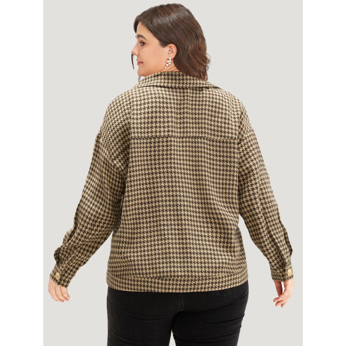 Plus Size Houndstooth Pocket Metal Detail Jacket Women Tan Texture Dailywear Jackets BloomChic 22-24/3X Product Image