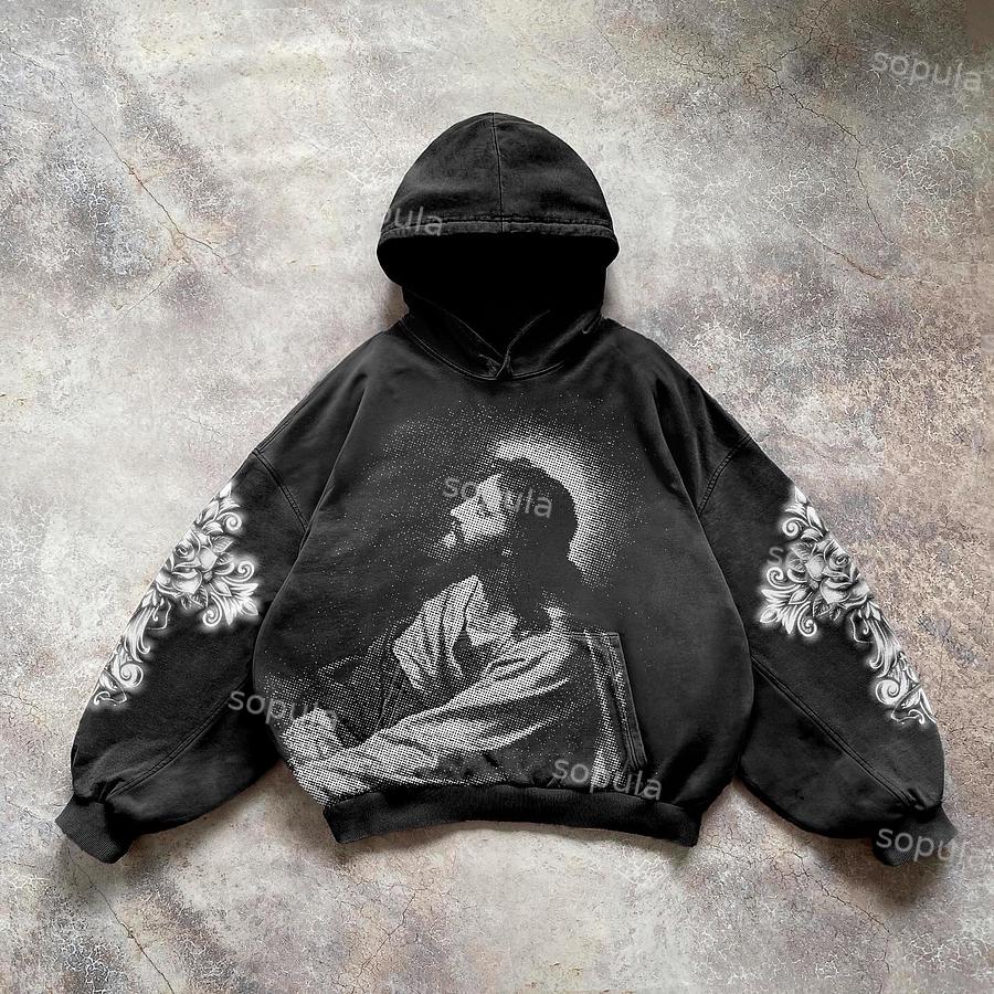 Vintage Jesus Thinker Graphic Acid Washed Oversized Hoodie Product Image