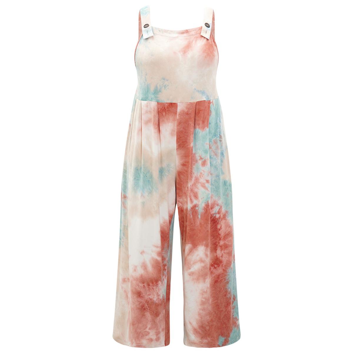 Plus Size Multicolor Tie Dye Pocket Button Adjustable Straps Jumpsuit Women Casual Sleeveless Spaghetti Strap Dailywear Loose Jumpsuits BloomChic 26/4X Product Image
