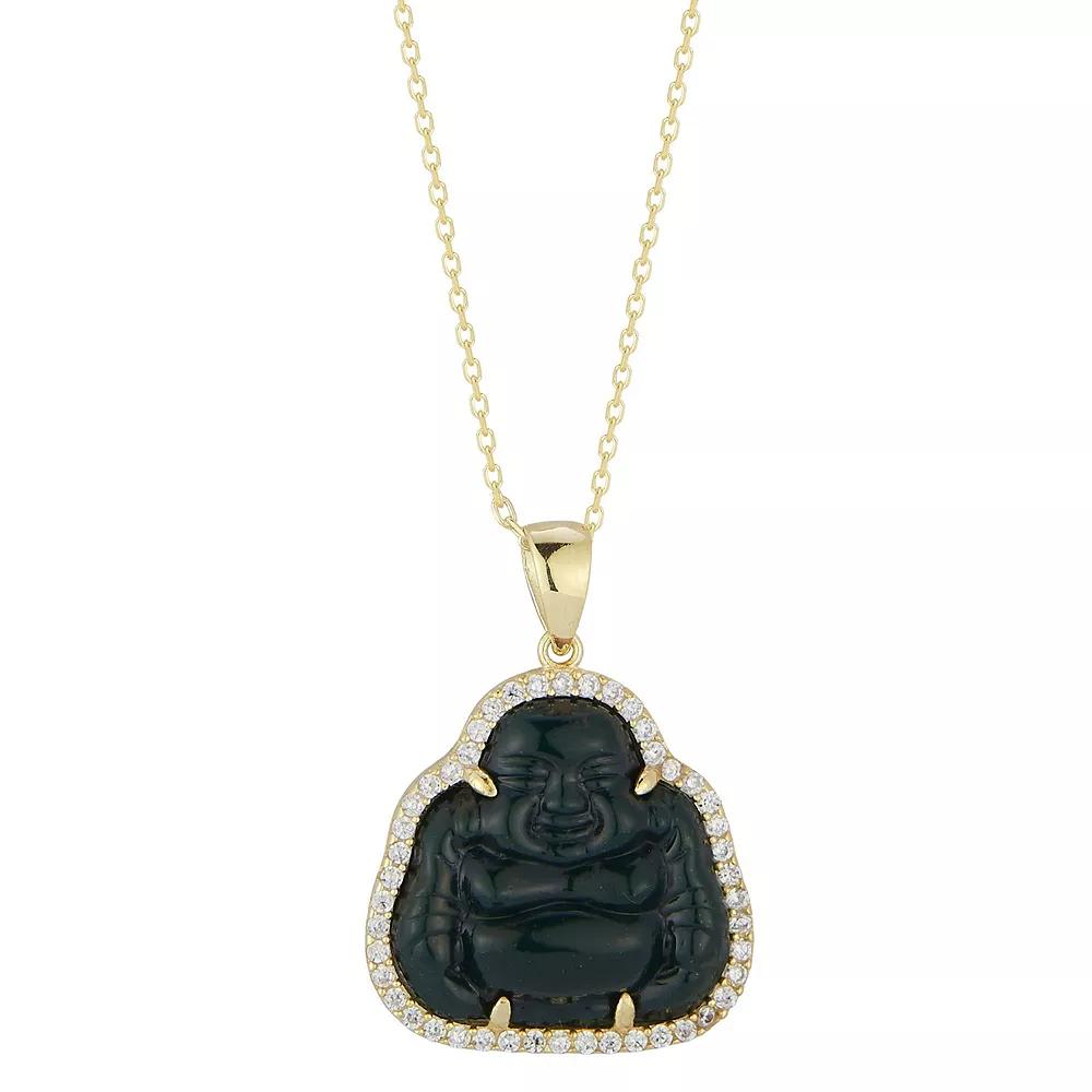 Sunkissed Sterling Cubic Zirconia & Resin Buddha Pendant Necklace, Women's, Size: 18", Gold Tone Blue Product Image